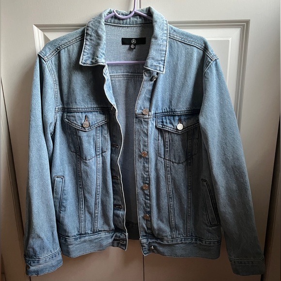 Oversized Denim Jacket with Buttons - Picture 1 of 5